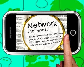 Network Definition On Smartphone Showing Networking And Online Connections