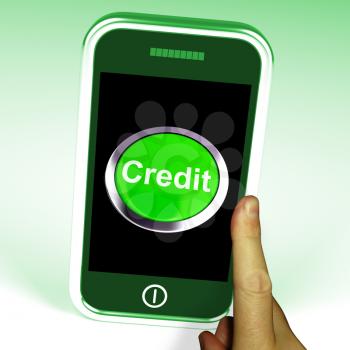 Credit Button On Mobile Showing Finance Or Loan For Purchases