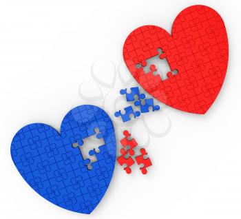 Two Hearts Puzzle Shows Engagement, Wedding And Marriage