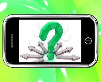 Question Mark On Smartphone Shows Asking Questions And Uncertainty