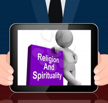 Religion And Spirituality Book With Character Displaying Religious Spiritual Books