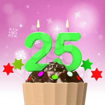 Twenty Five Candle On Cupcake Showing Getting Older Or Growing Up