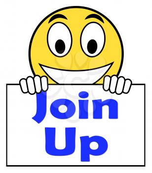 Join Up On Sign Showing Joining Membership Register