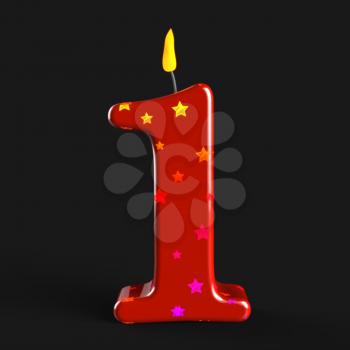 Number One Candle Showing One Year Anniversary Or Birthday
