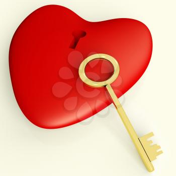 Heart With Key Showing Love Romance And Valentine