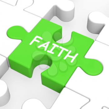 Faith Jigsaw Shows Spiritual Belief Or Trust