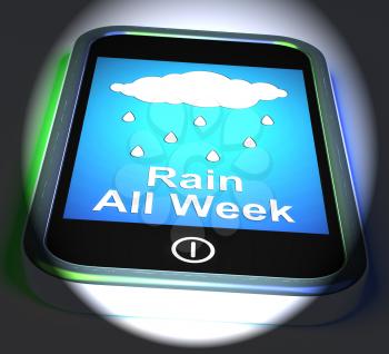 Rain All Week On Phone Displaying Wet Miserable Weather