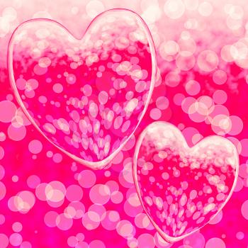 Pink Hearts Design On A Bokeh Background Showing Romance And Romantic Feeling