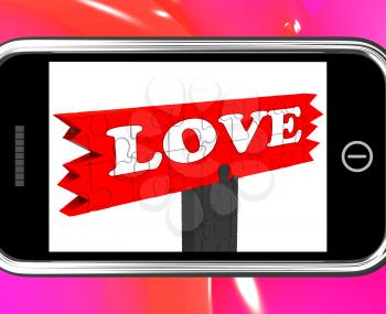 Love On Smartphone Shows Romance And Feelings