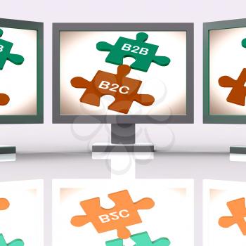 B2B And B2C Puzzle Screen Showing Corporate Partnership Or Consumer Relations