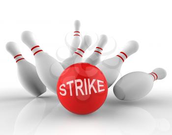 Bowling Strike Word Shows Ten Pin 3d Rendering