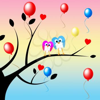 Owls Tree Showing Valentine's Day And Relationship