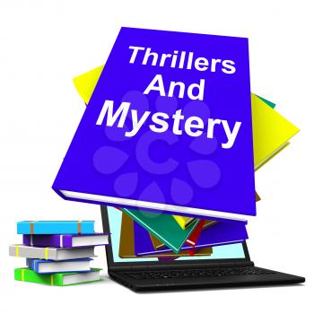 Thrillers and Mystery Book Laptop Showing Genre Fiction Books