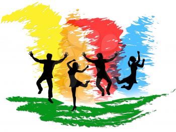 Colorful Jumping Showing Cheerful People And Positive