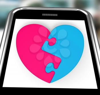 Two-Pieced Heart On Smartphone Showing Complement And Love