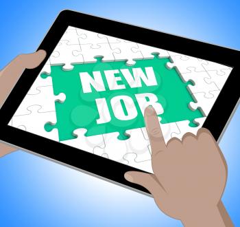New Job Tablet Showing Changing Jobs Or Employment