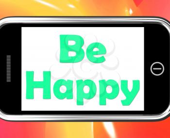 Be Happy On Phone Showing Cheerful Happiness