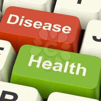 Disease And Health Computer Keys Showing Online Healthcare Or Treatments