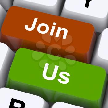 Join Us Keys Meaning Membership Or Subscription