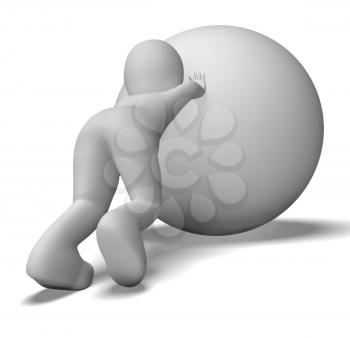 Struggling Uphill Man With Ball Showing Determination