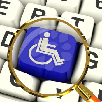Disabled Key Magnified Showing Wheelchair Access Or Handicapped