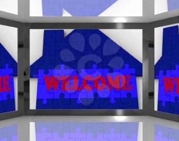 Welcome House On Screen Showing Welcoming Guests And Invitations