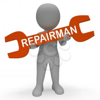 Repairman Character with Spanner Shows Repair Fixing 3d Rendering