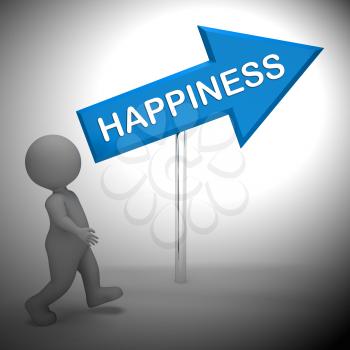 Happiness Arrow Sign Shows Joy And Cheer 3d Rendering