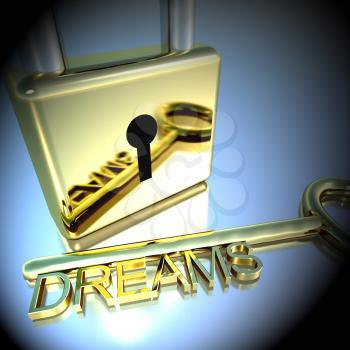 Padlock With Dreams Key Showing Wishes Hopes And Future 3d Rendering