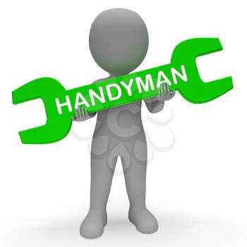 Handyman Character with Spanner Represents Home Improvement 3d Rendering