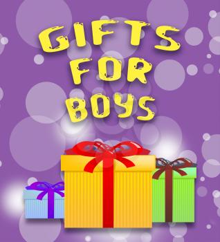 Gifts For Boys Giftboxes Shows Son's Present 3d Illustration