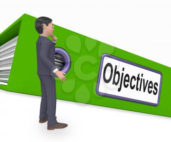 Objectives Folder Showing Files Mission And Aspiration 3d Rendering