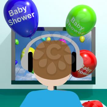 Baby Shower Balloons From Computer As Birth Party Invitations 3d Rendering
