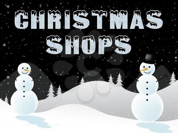 Christmas Shops Snow Scene Shows Xmas Stores 3d Illustration