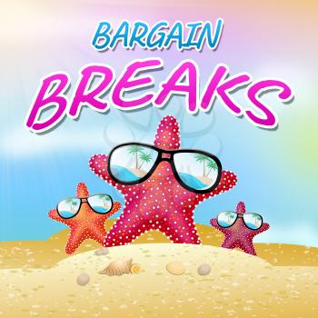 Bargain Breaks Beach Starfish Shows Short Holiday 3d Illustration