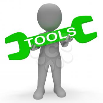 Tools Character with Spanner Indicates Mend Repairs 3d Rendering