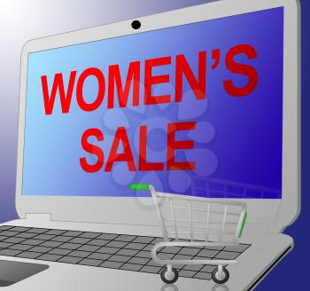Women's Sale Laptop Message Shows Retail Promotion 3d Illustration
