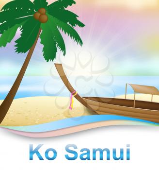 Ko Samui Beach With Boat Shows Thailand Holiday 3d Illustration