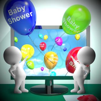 Baby Shower Balloons From Computer Show Birth Party Invitation 3d Rendering