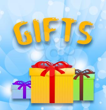 Gifts Word And Boxes Represents Christmas Present 3d Illustration