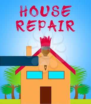 House Repair Paintbrush Meaning Fixing House 3d Illustration