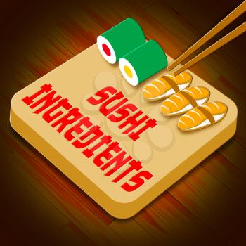 Sushi Ingredients Assortment Showing Japan Cuisine 3d Illustration