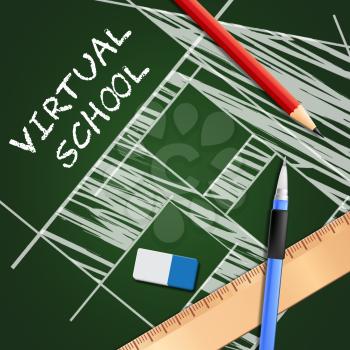 Virtual School Equipment Represents Learning And Education 3d Illustration
