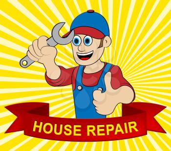 House Repair Man Displays Fixing House 3d Illustration