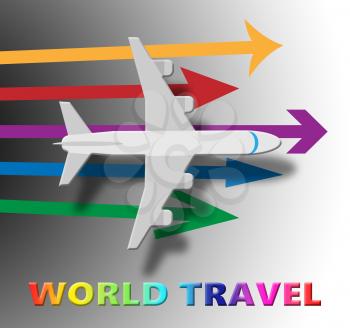 World Travel Plane Indicating Beach Traveller 3d Illustration