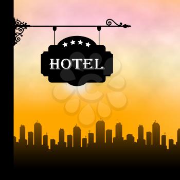 Hotel Lodging Sign Showing City Accomodation 3d Illustration