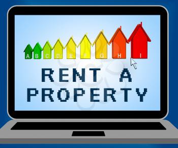 Rent A Property Laptop Representing House Rental 3d Illustration