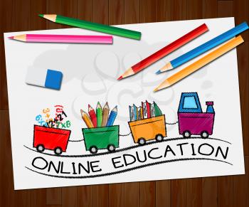 Online Education Train Showing Schooling Website 3d Illustration