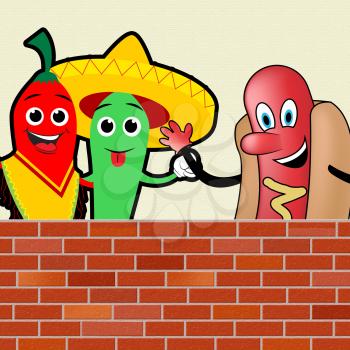 Mexican Chilli With American Hot Dog Wall 3d Illustration