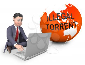Illegal Torrent Unlawful Data Download 3d Rendering Shows Data Streaming From Banned P2p Server Sites Online